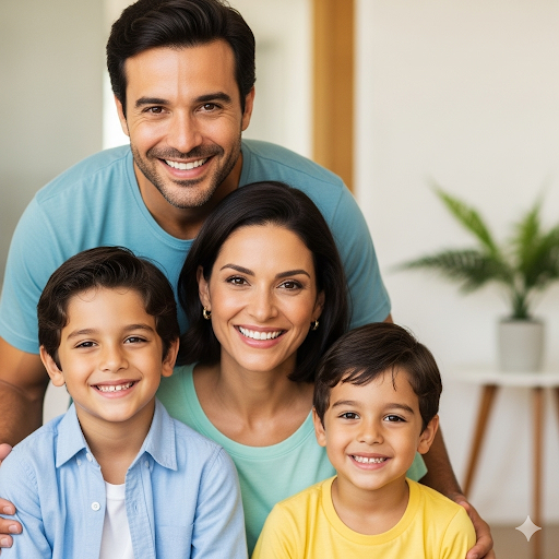 Família feliz e unida - pais e filhos sorrindo